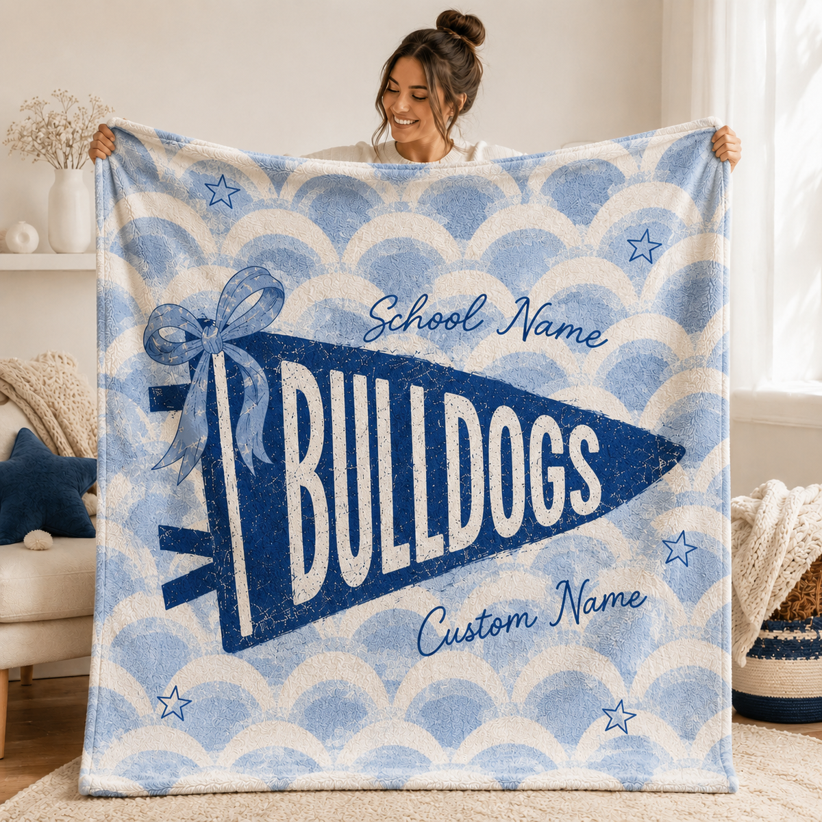 Custom Scallop Wave Pennant Blanket, Game Day Stadium Throw