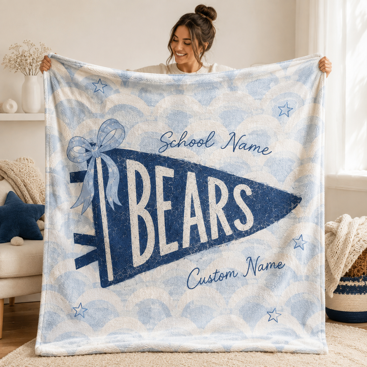 Custom Scallop Wave Pennant Blanket, Game Day Stadium Throw