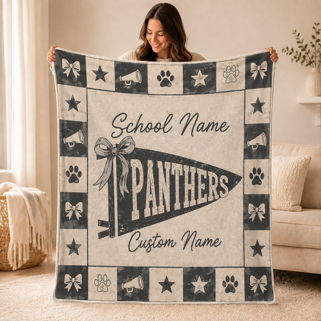 Personalized School Mascot Fleece Blanket, Custom Team Spirit Fan Gift
