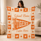 Personalized School Mascot Fleece Blanket, Custom Team Spirit Fan Gift