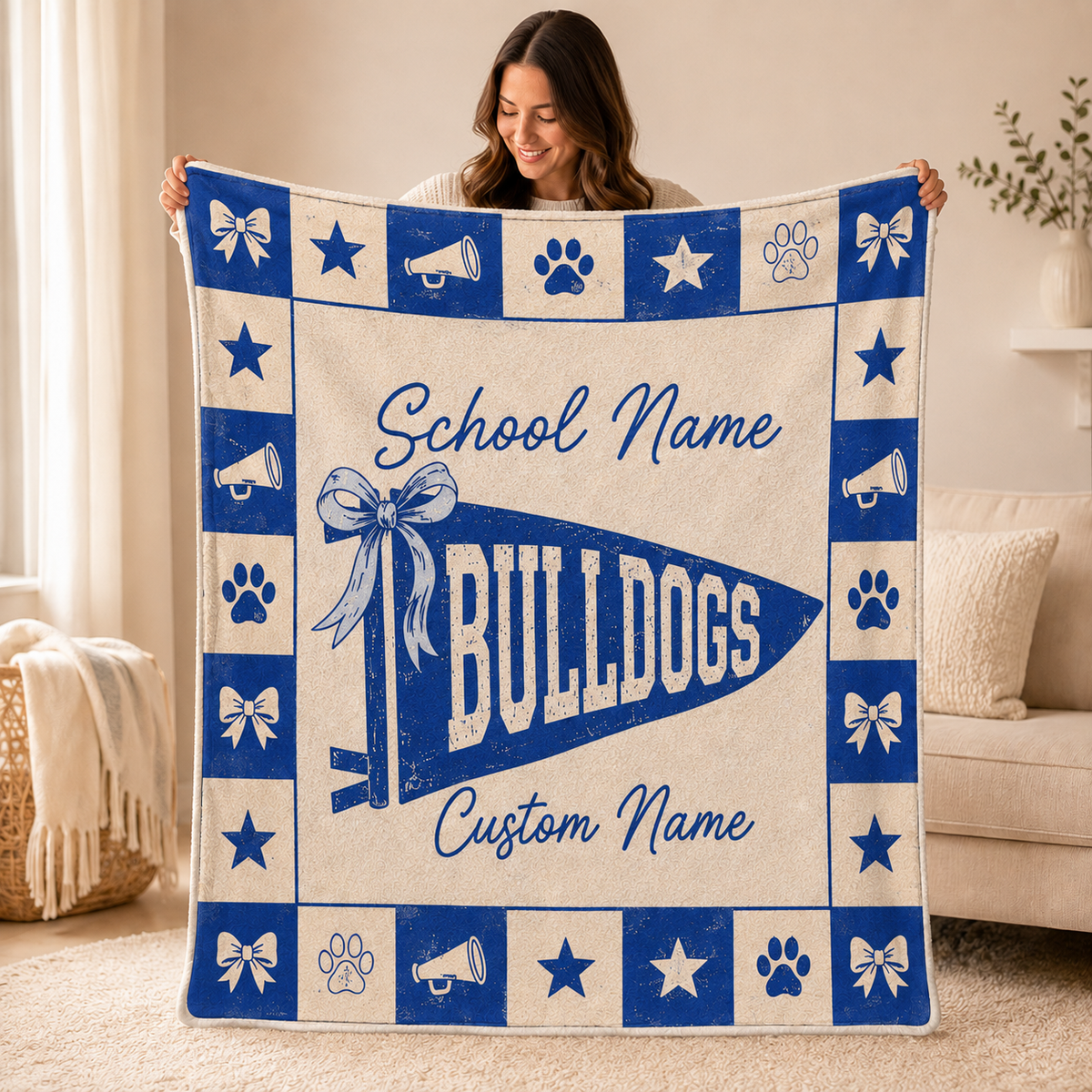 Personalized School Mascot Fleece Blanket, Custom Team Spirit Fan Gift