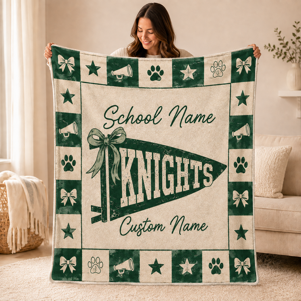 Personalized School Mascot Fleece Blanket, Custom Team Spirit Fan Gift
