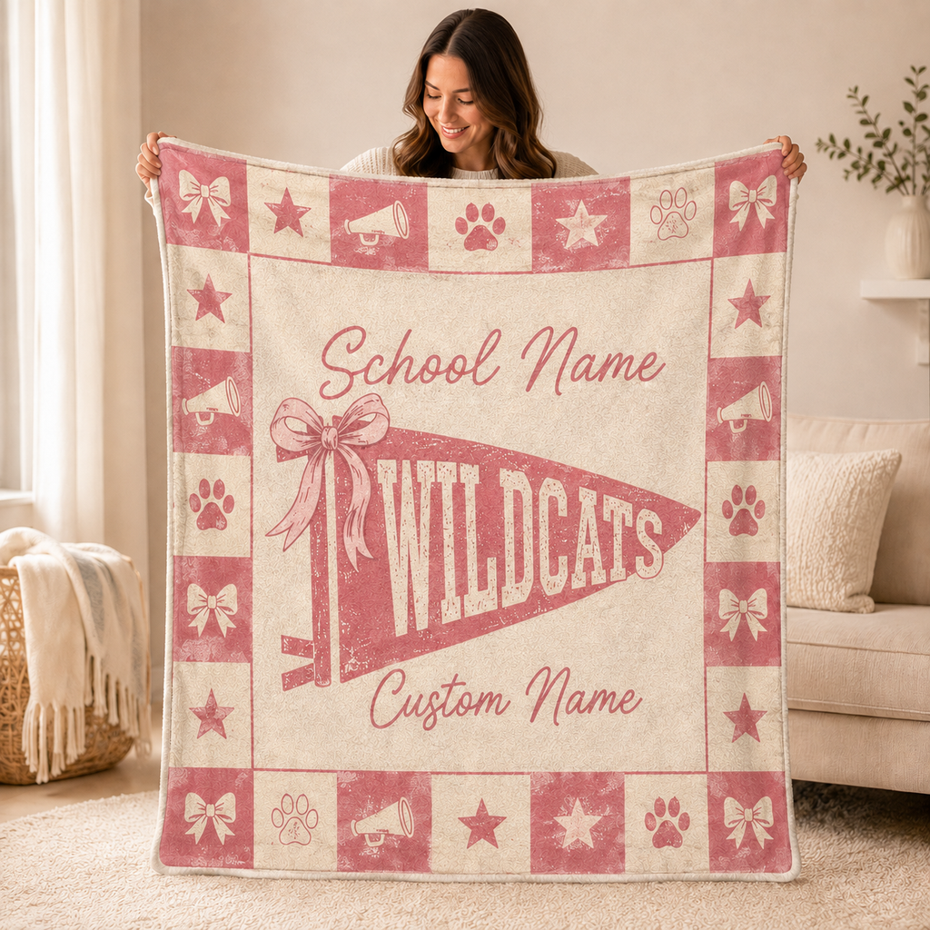 Personalized School Mascot Fleece Blanket, Custom Team Spirit Fan Gift