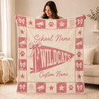 Personalized School Mascot Fleece Blanket, Custom Team Spirit Fan Gift