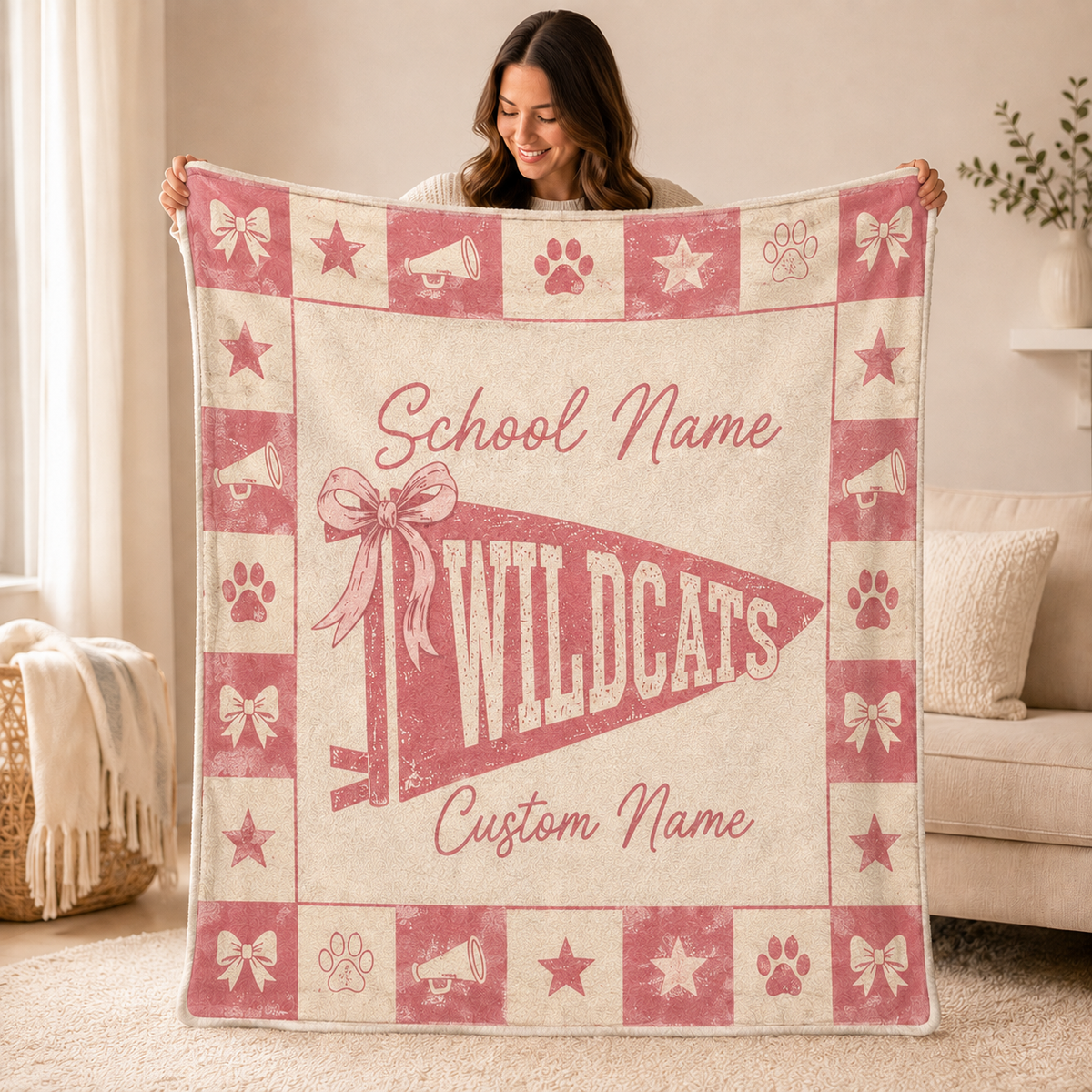 Personalized School Mascot Fleece Blanket, Custom Team Spirit Fan Gift