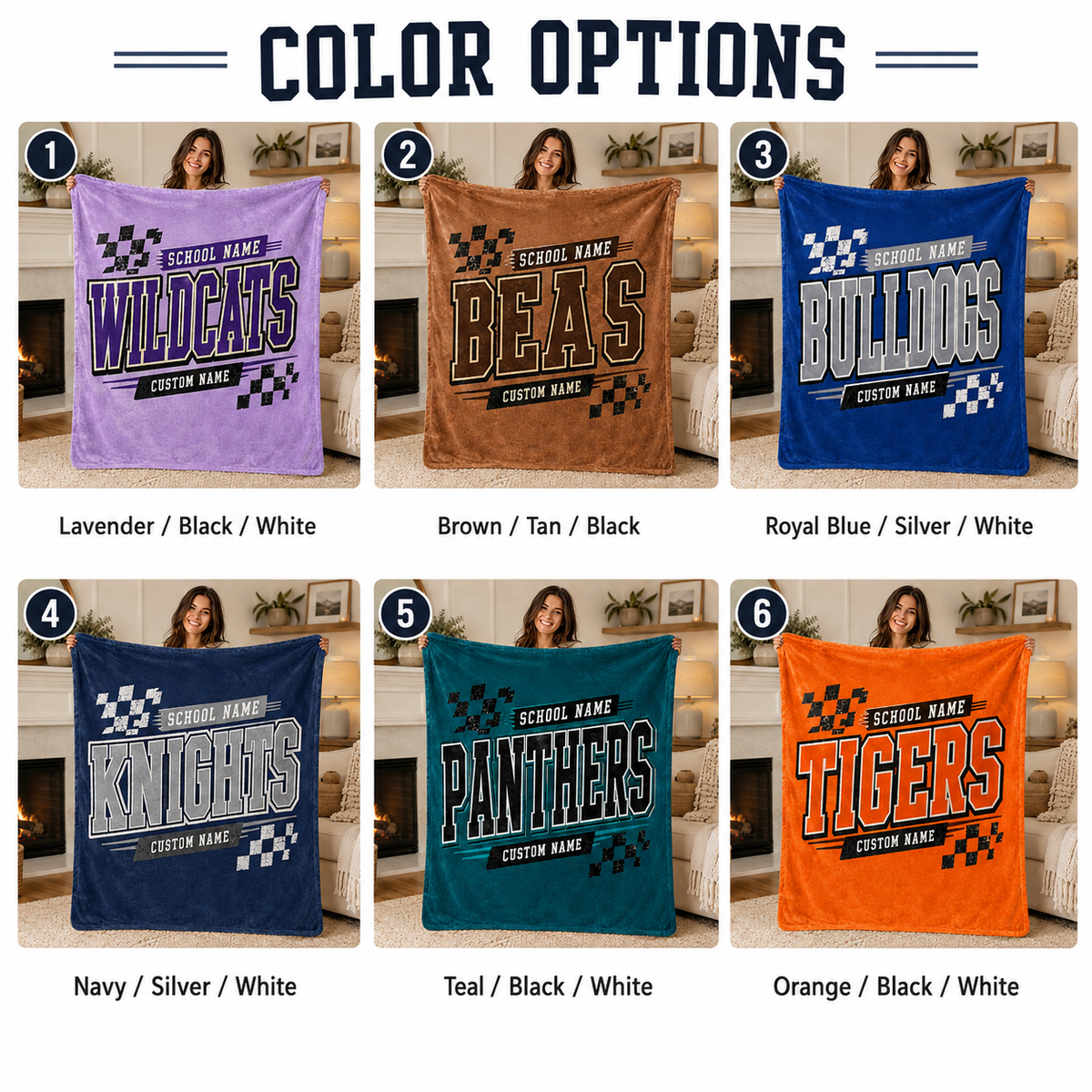 Personalized Checkered Mascot Fleece Blanket, Custom School Spirit Fan Gift