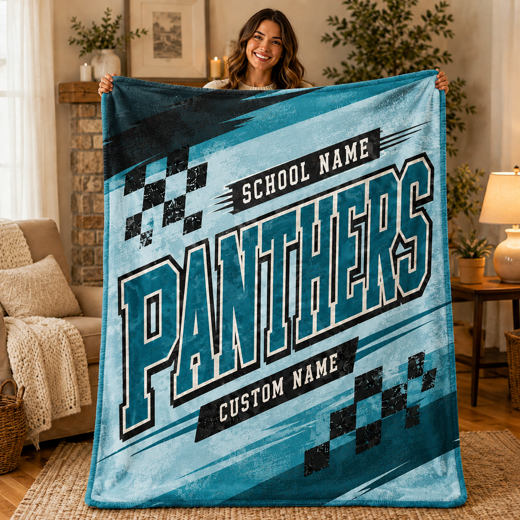 Personalized Checkered School Spirit Blanket, Game Day Stadium Throw