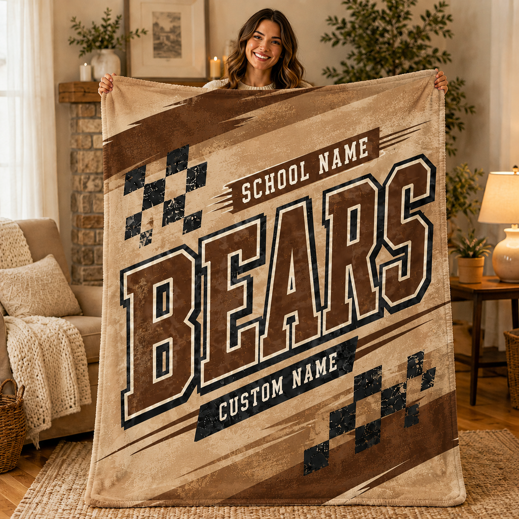 Personalized Checkered School Spirit Blanket, Game Day Stadium Throw