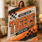 Personalized Checkered School Spirit Blanket, Game Day Stadium Throw