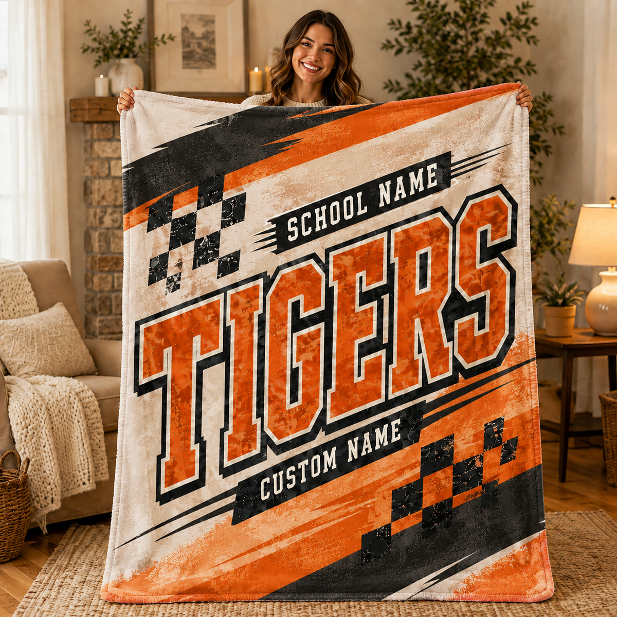 Personalized Checkered School Spirit Blanket, Game Day Stadium Throw