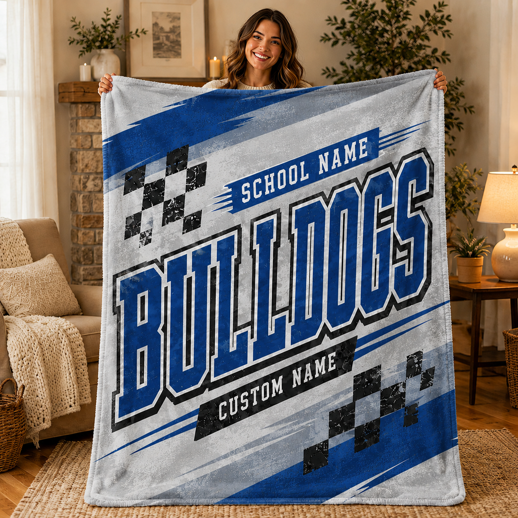 Personalized Checkered School Spirit Blanket, Game Day Stadium Throw
