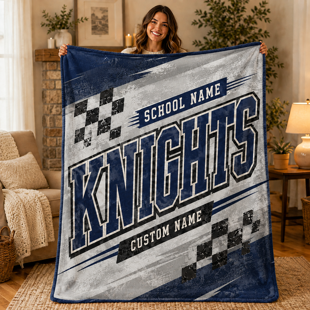 Personalized Checkered School Spirit Blanket, Game Day Stadium Throw