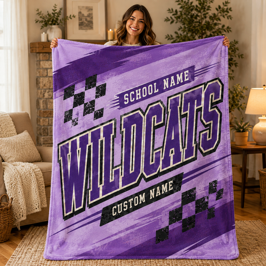 Personalized Checkered School Spirit Blanket, Game Day Stadium Throw