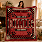 Personalized Checkered Mascot Fleece Blanket, Custom School Spirit Gift