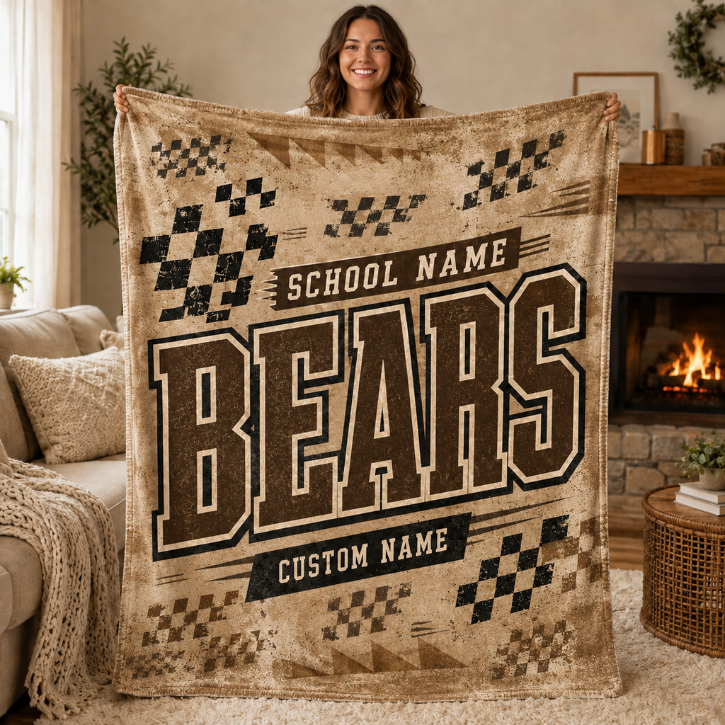 Personalized Checkered Stadium Fleece Throw, Custom Team Spirit Blanket