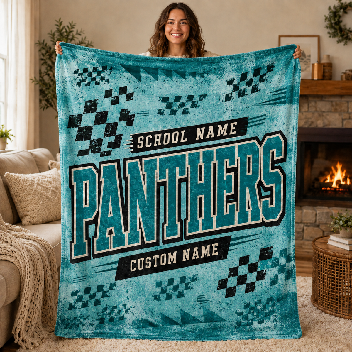 Personalized Checkered Stadium Fleece Throw, Custom Team Spirit Blanket