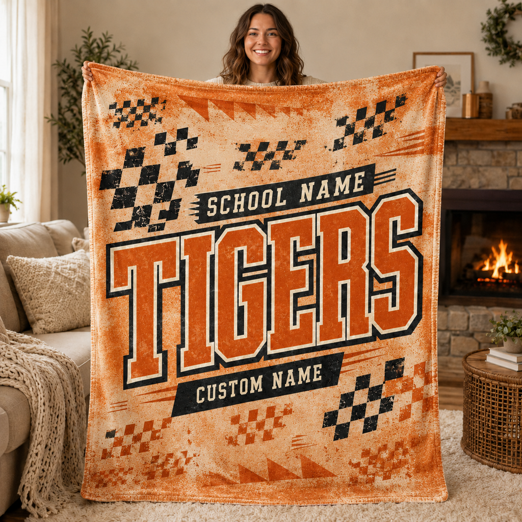 Personalized Checkered Stadium Fleece Throw, Custom Team Spirit Blanket