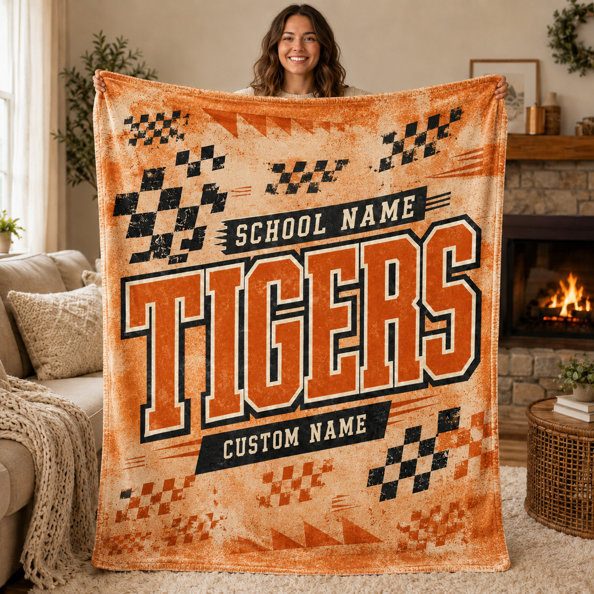 Personalized Checkered Stadium Fleece Throw, Custom Team Spirit Blanket