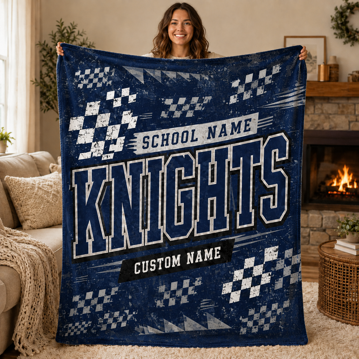 Personalized Checkered Stadium Fleece Throw, Custom Team Spirit Blanket