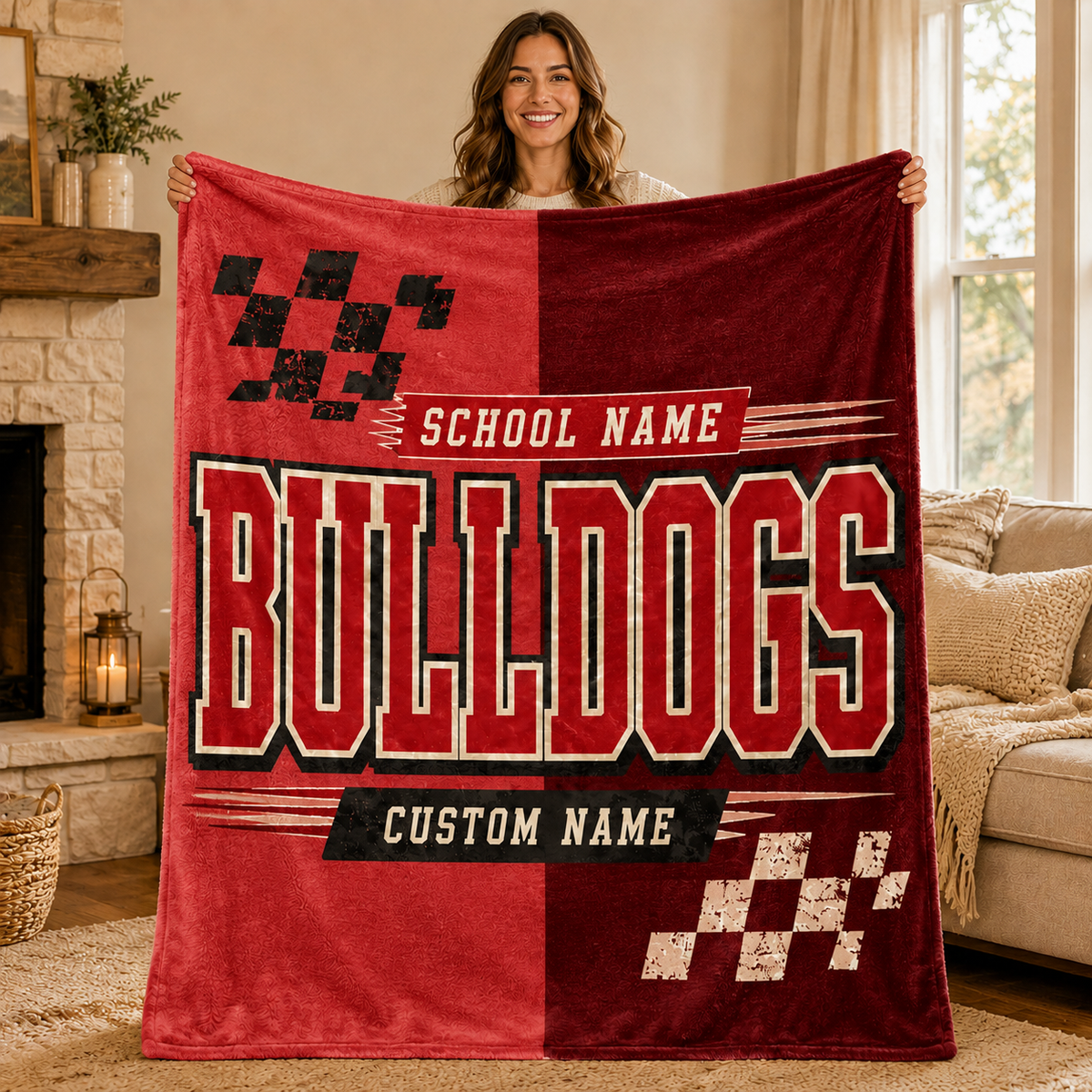 Personalized Split Color Mascot Blanket, Custom School Spirit Fan Gift