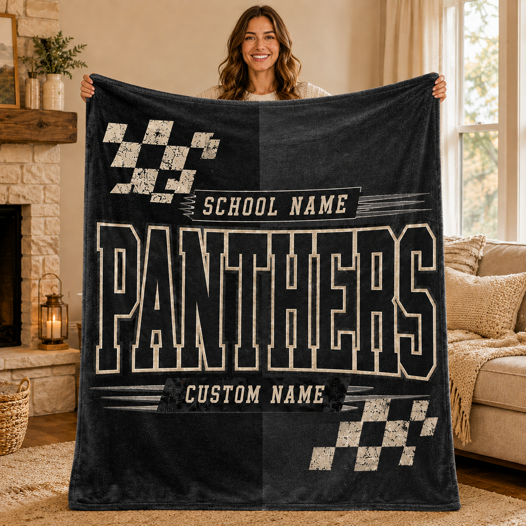 Personalized Split Color Mascot Blanket, Custom School Spirit Fan Gift