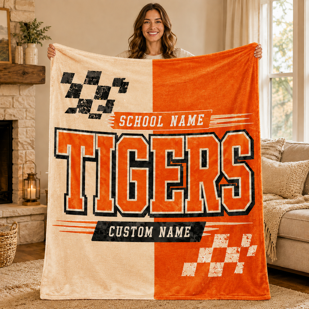 Personalized Split Color Mascot Blanket, Custom School Spirit Fan Gift