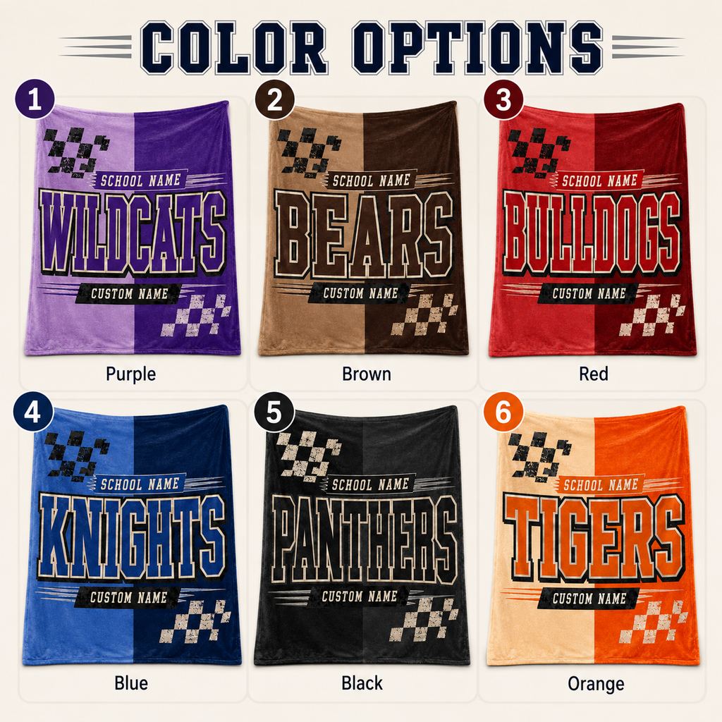 Personalized Split Color Mascot Blanket, Custom School Spirit Fan Gift