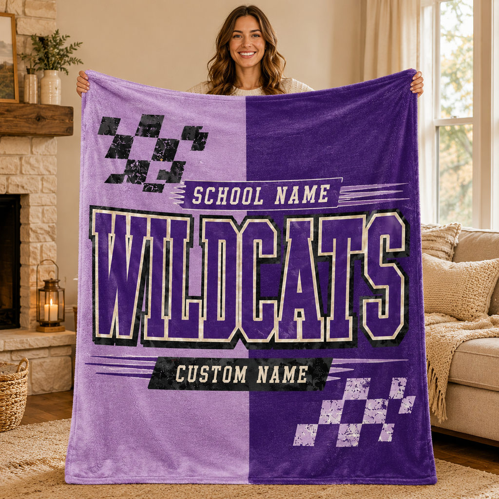 Personalized Split Color Mascot Blanket, Custom School Spirit Fan Gift
