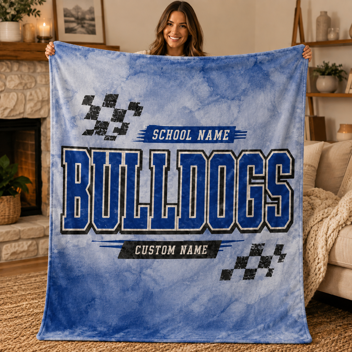 Personalized Checkered Stadium Fleece Throw, Custom Team Spirit Blanket