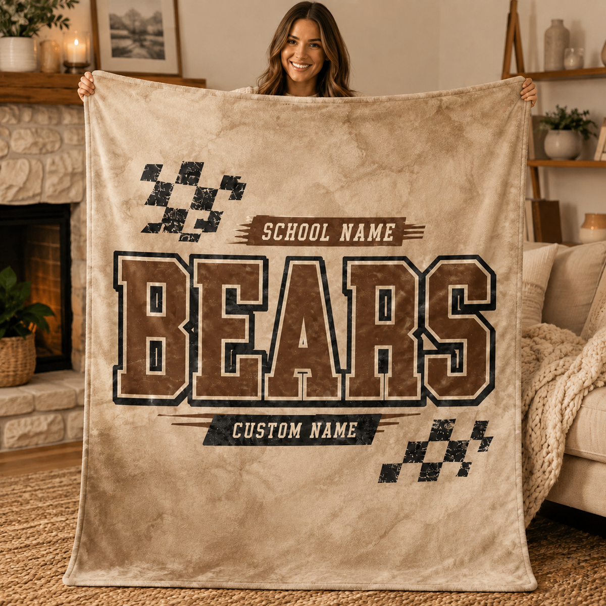 Personalized Checkered Stadium Fleece Throw, Custom Team Spirit Blanket
