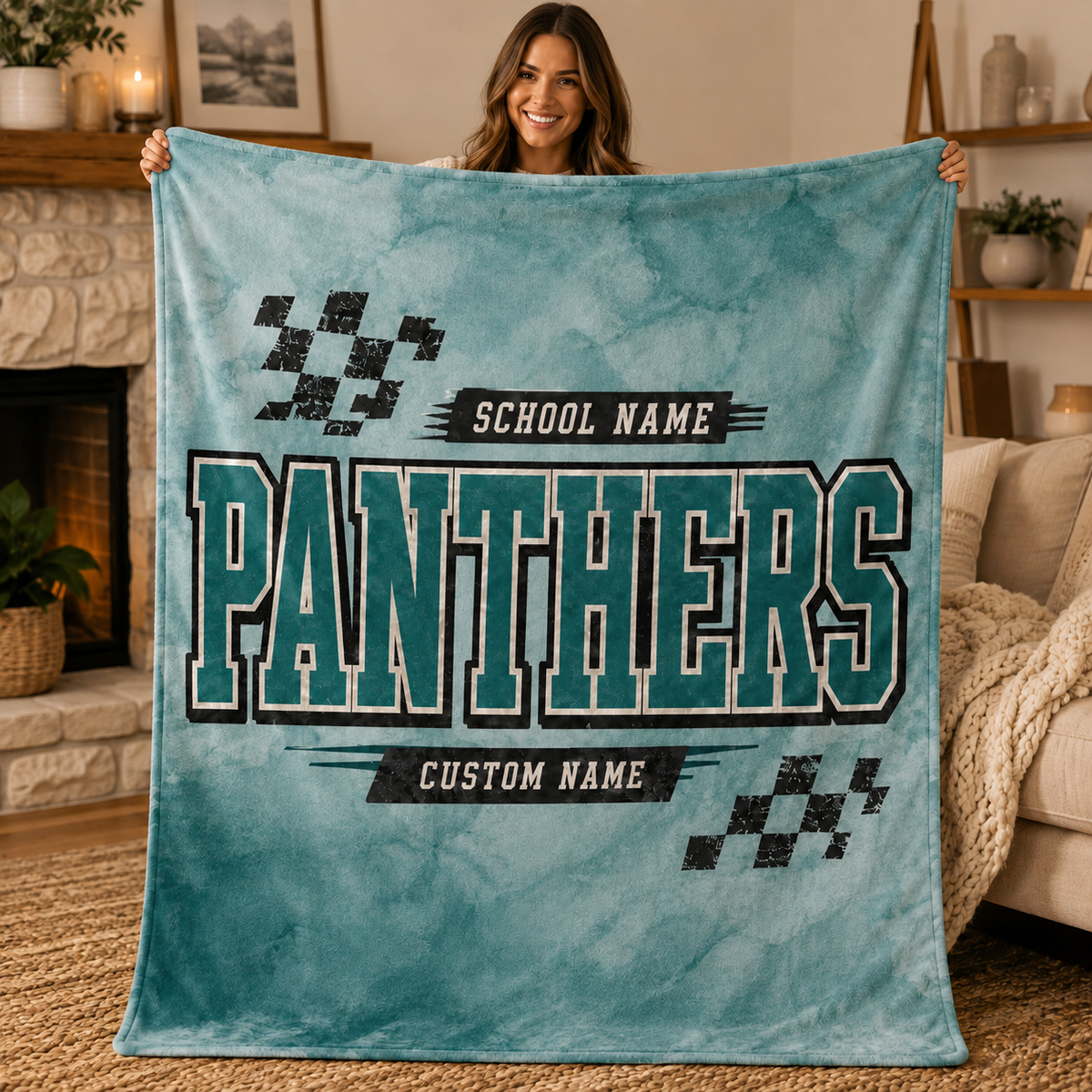 Personalized Checkered Stadium Fleece Throw, Custom Team Spirit Blanket