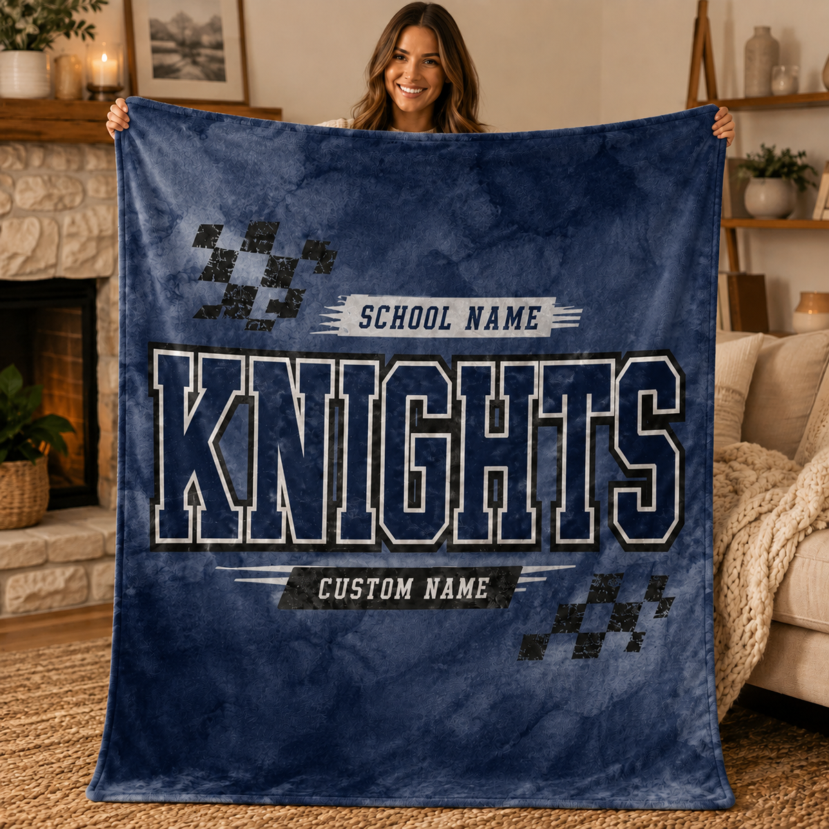 Personalized Checkered Stadium Fleece Throw, Custom Team Spirit Blanket