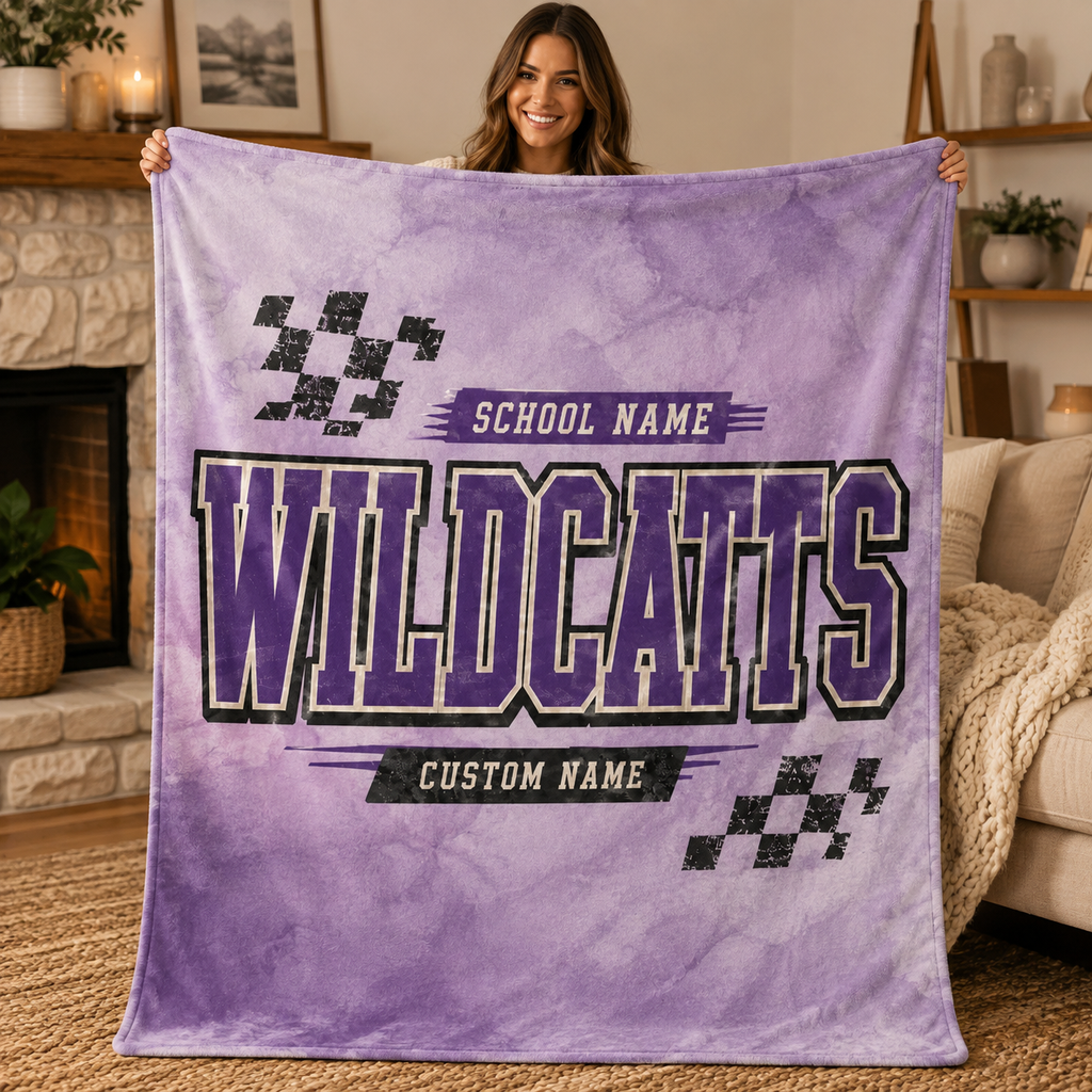 Personalized Checkered Stadium Fleece Throw, Custom Team Spirit Blanket