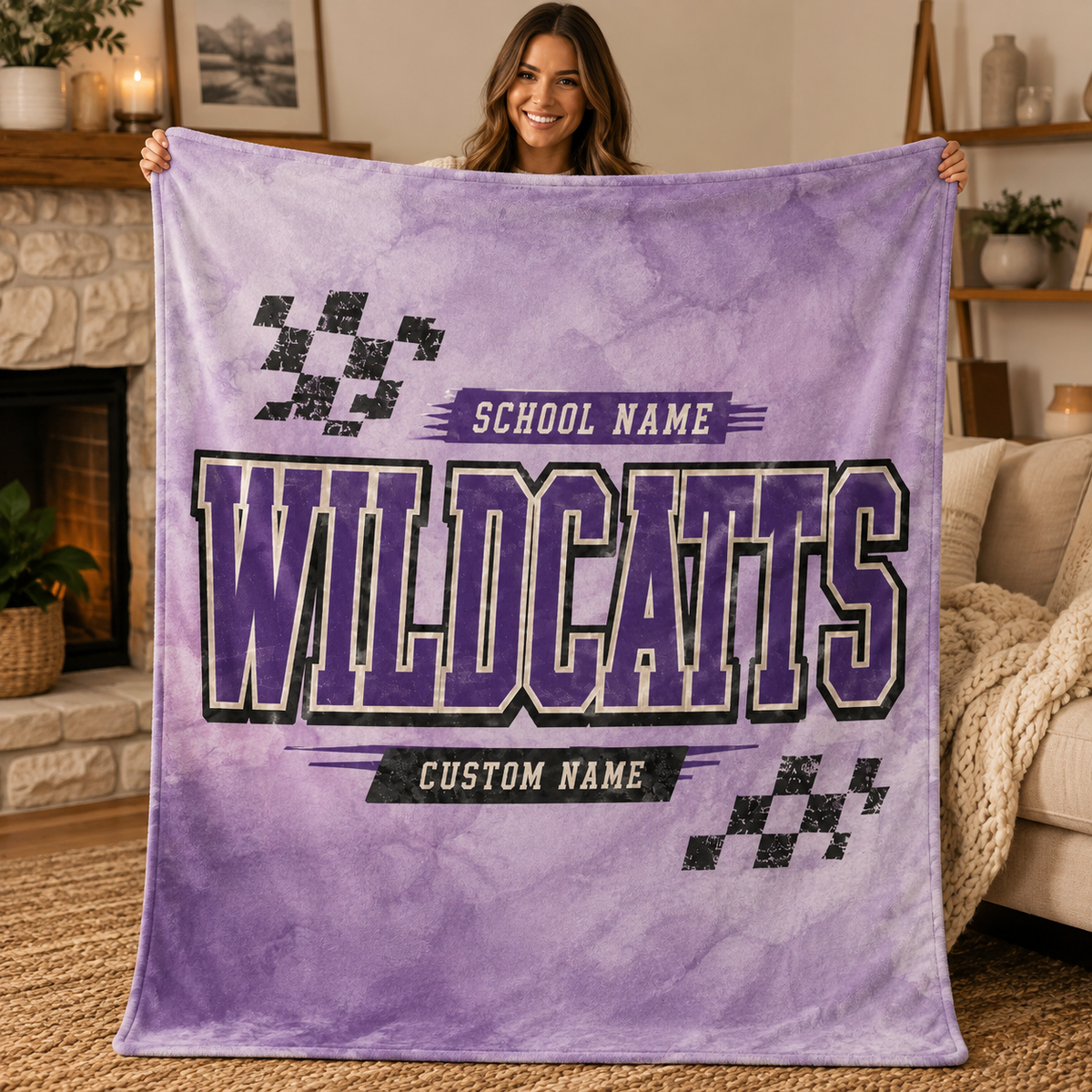 Personalized Checkered Stadium Fleece Throw, Custom Team Spirit Blanket