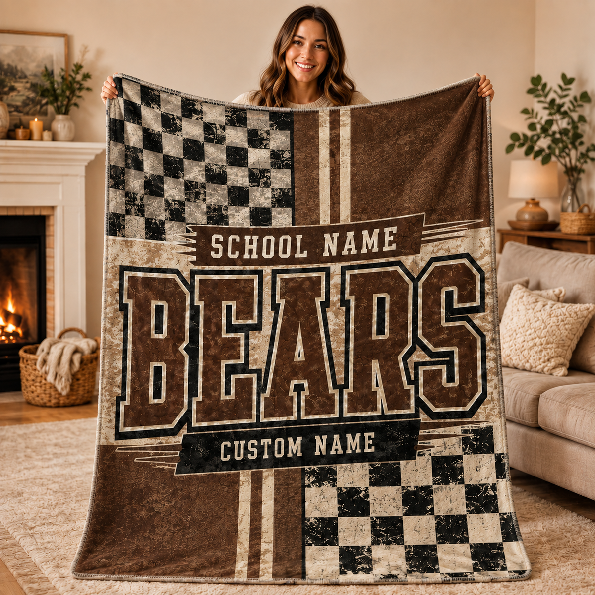 Personalized Split Color Mascot Fleece Blanket, Custom School Spirit Gift