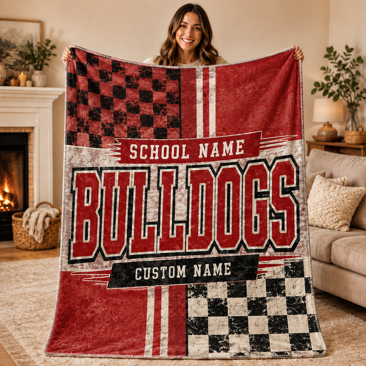 Personalized Split Color Mascot Fleece Blanket, Custom School Spirit Gift