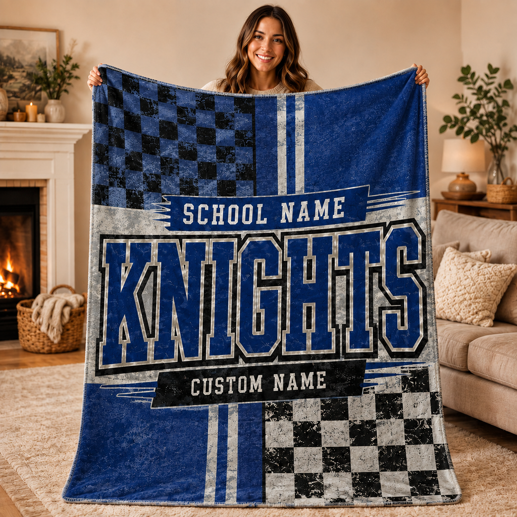Personalized Split Color Mascot Fleece Blanket, Custom School Spirit Gift