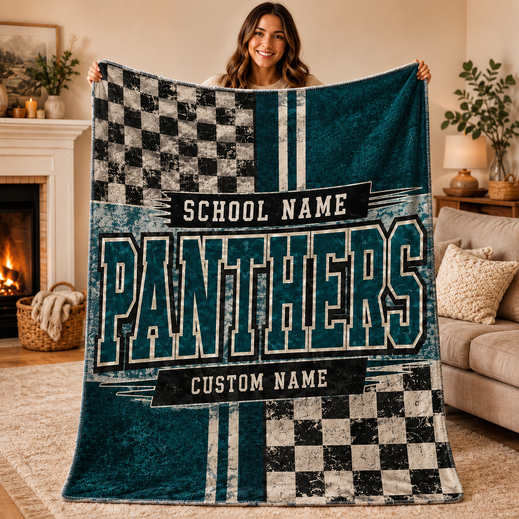 Personalized Split Color Mascot Fleece Blanket, Custom School Spirit Gift