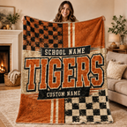 Personalized Split Color Mascot Fleece Blanket, Custom School Spirit Gift