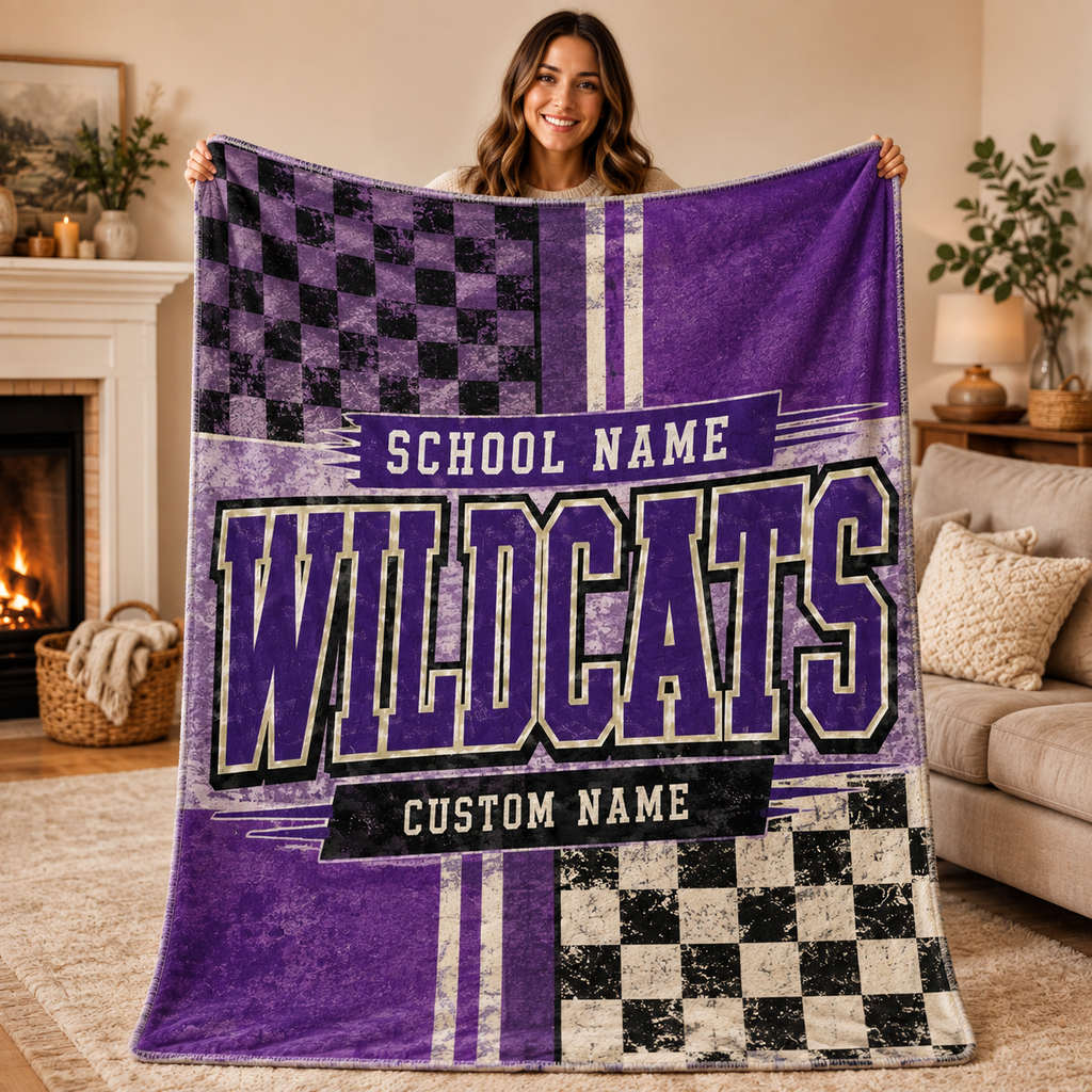 Personalized Split Color Mascot Fleece Blanket, Custom School Spirit Gift