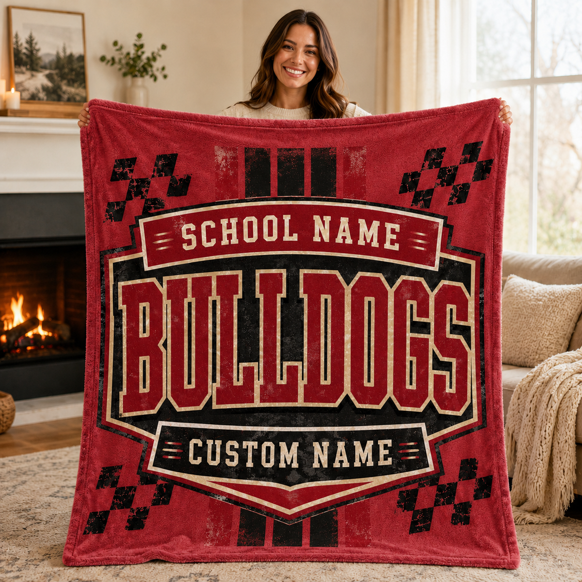Personalized Mascot Shield Fleece Blanket, Custom School Spirit Fan Gift