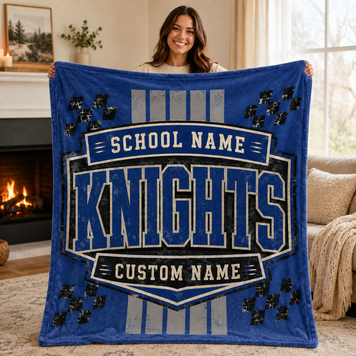 Personalized Mascot Shield Fleece Blanket, Custom School Spirit Fan Gift