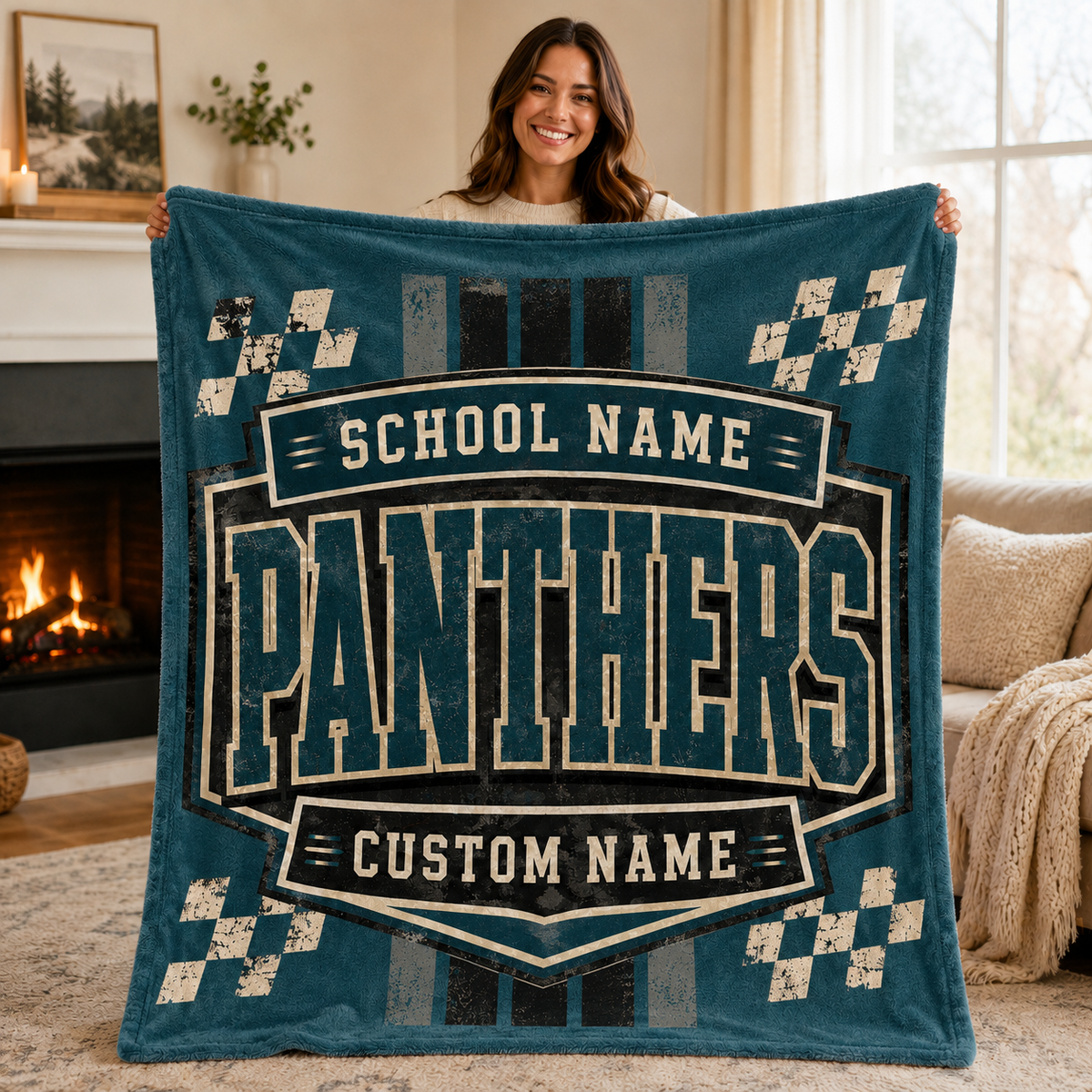Personalized Mascot Shield Fleece Blanket, Custom School Spirit Fan Gift