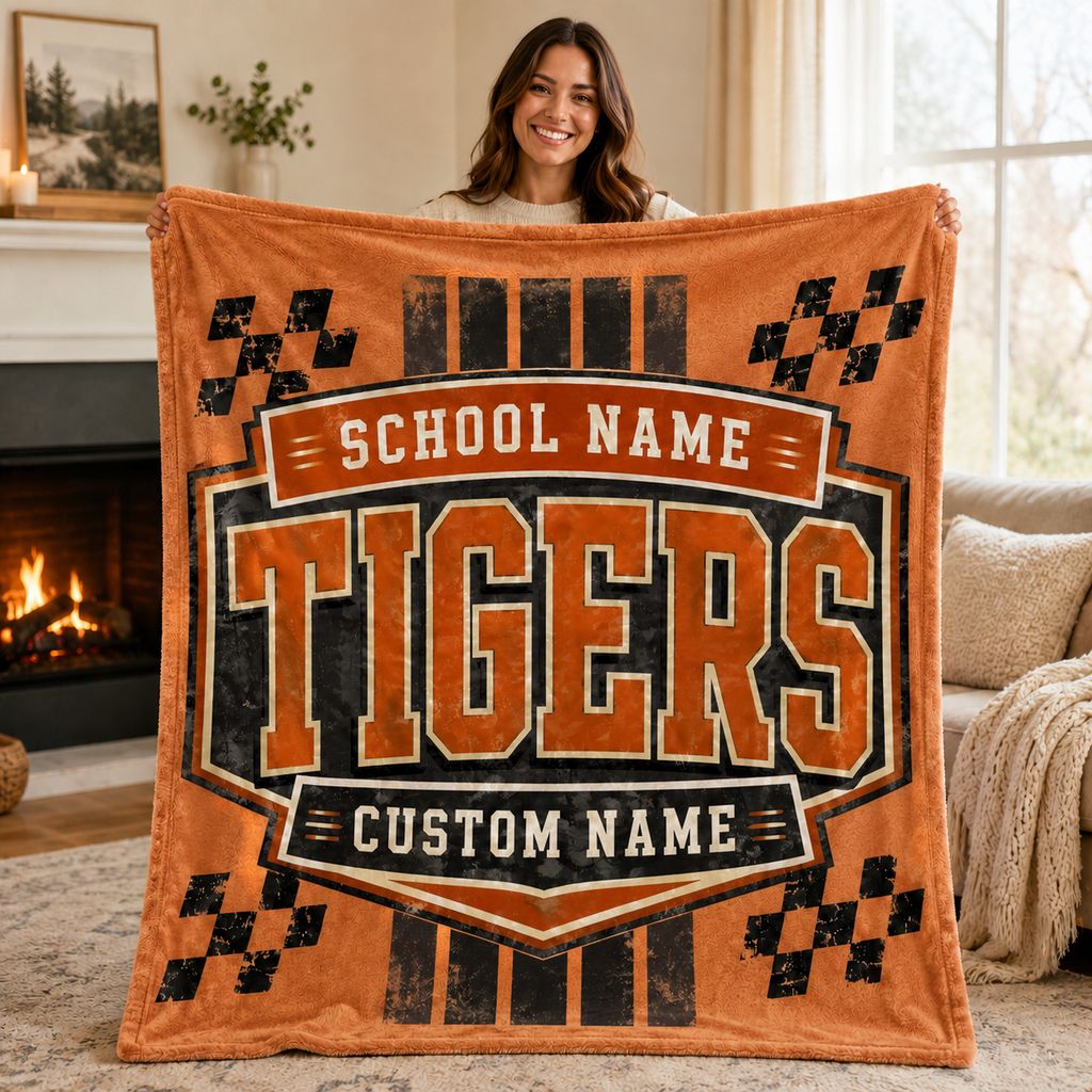 Personalized Mascot Shield Fleece Blanket, Custom School Spirit Fan Gift