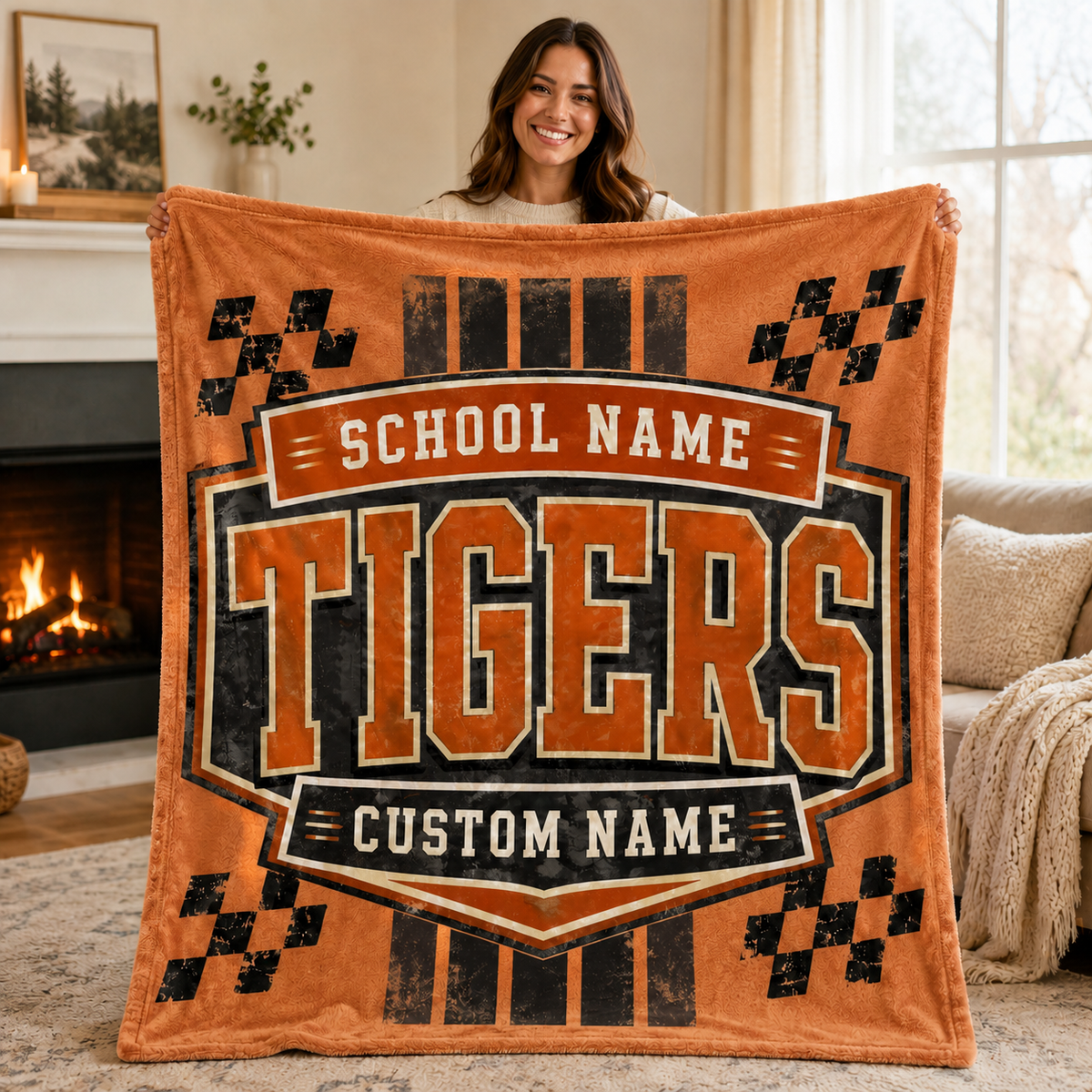 Personalized Mascot Shield Fleece Blanket, Custom School Spirit Fan Gift