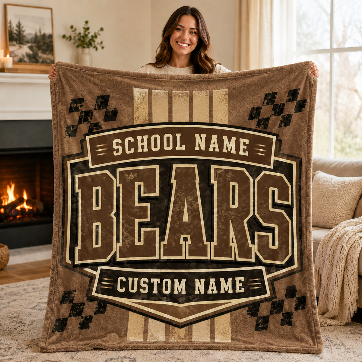 Personalized Mascot Shield Fleece Blanket, Custom School Spirit Fan Gift