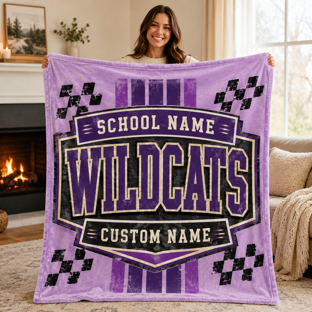 Personalized Mascot Shield Fleece Blanket, Custom School Spirit Fan Gift