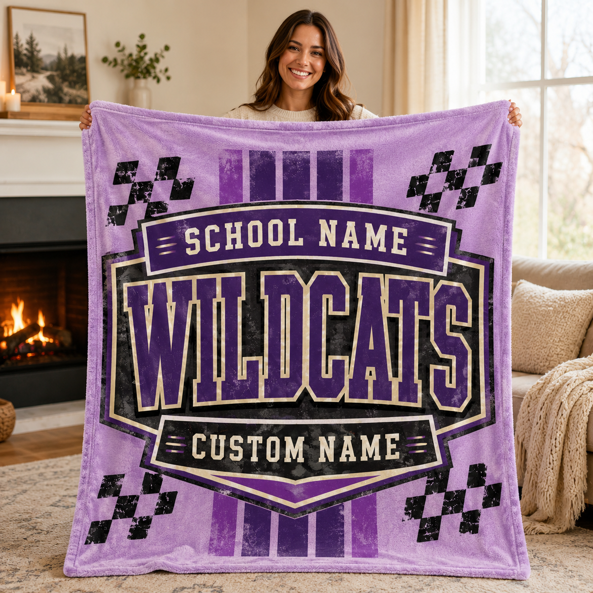 Personalized Mascot Shield Fleece Blanket, Custom School Spirit Fan Gift
