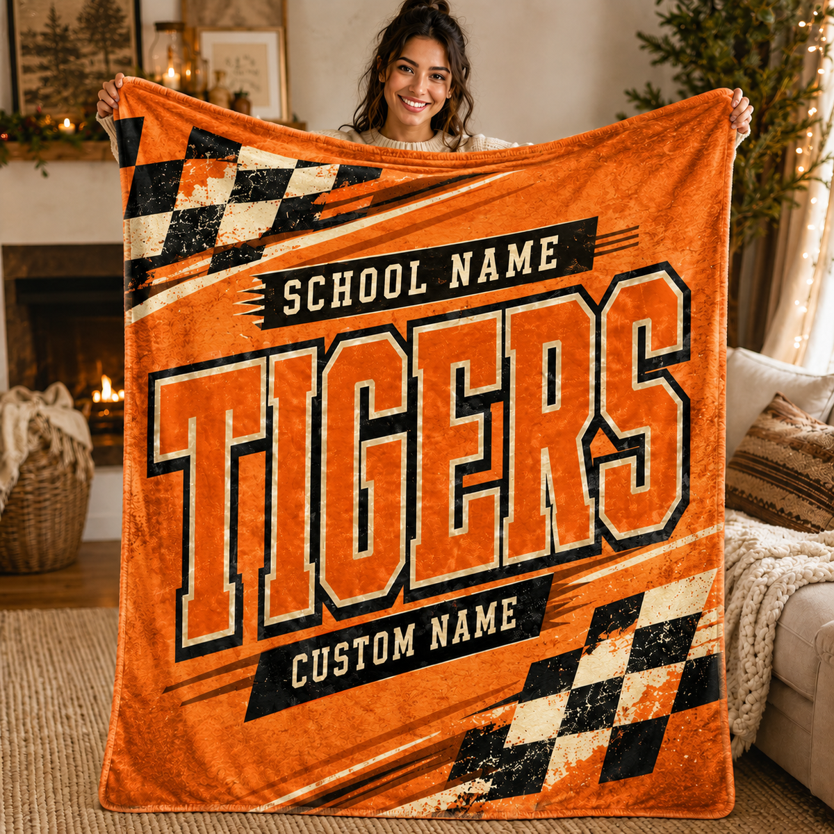 Personalized Racing Mascot Fleece Blanket, Custom School Spirit Gift