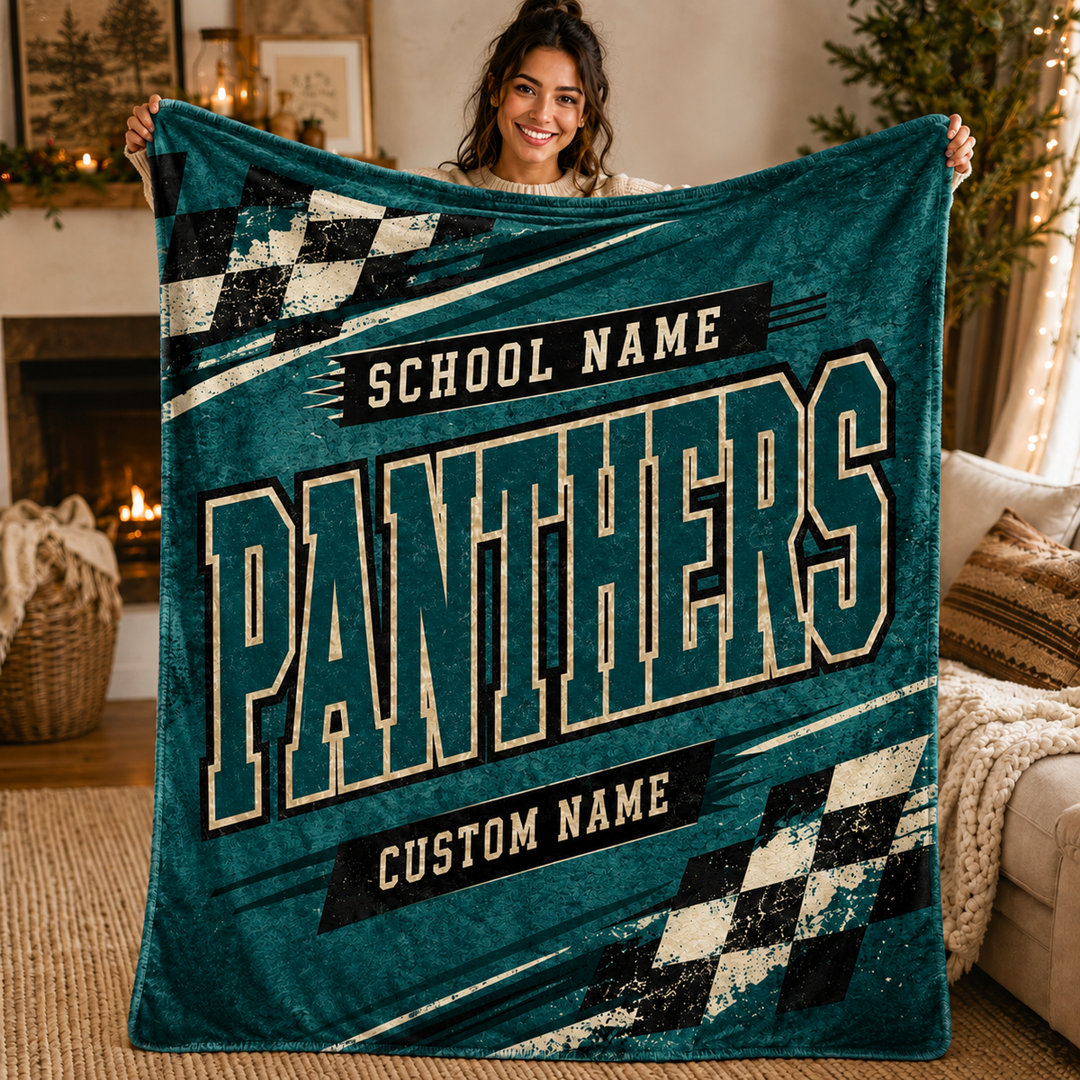 Personalized Racing Mascot Fleece Blanket, Custom School Spirit Gift